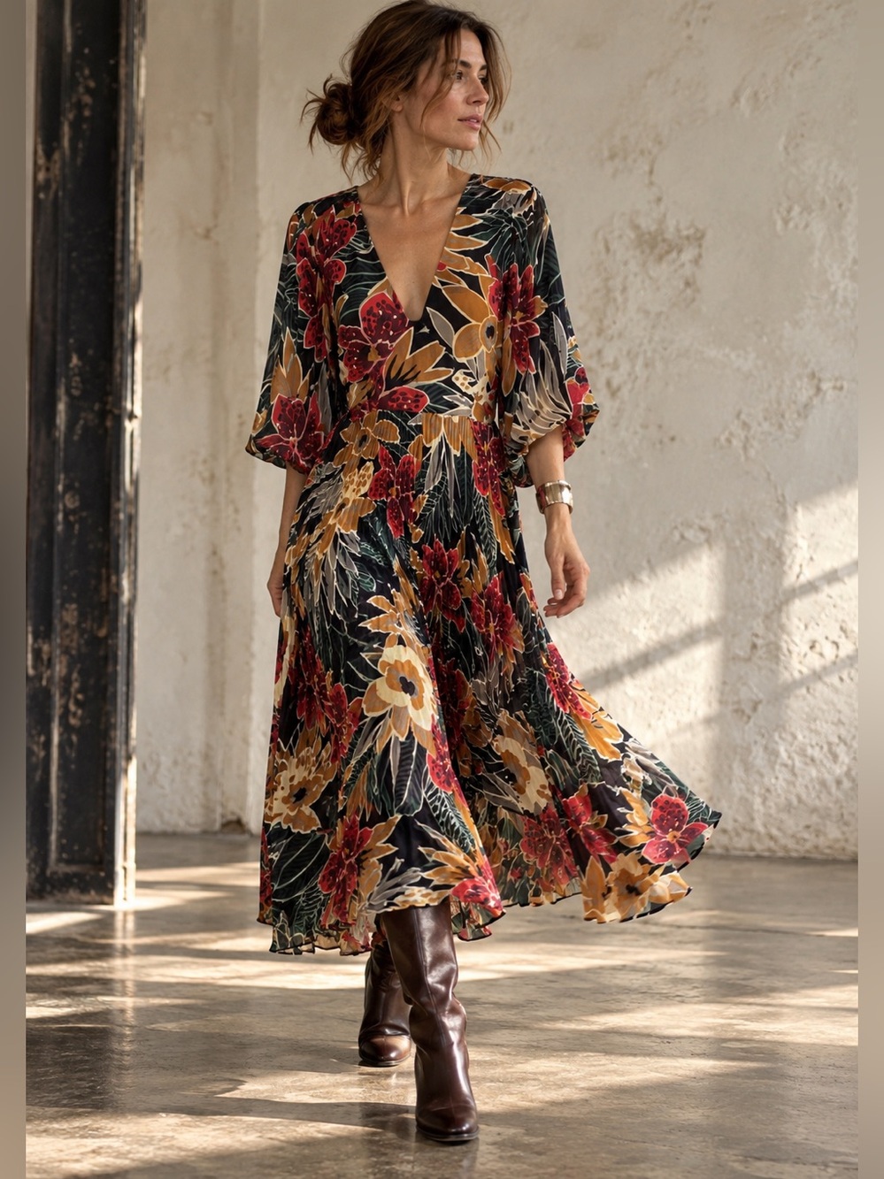 Club Monaco Pleated Floral Midi Dress Open Back Size 10